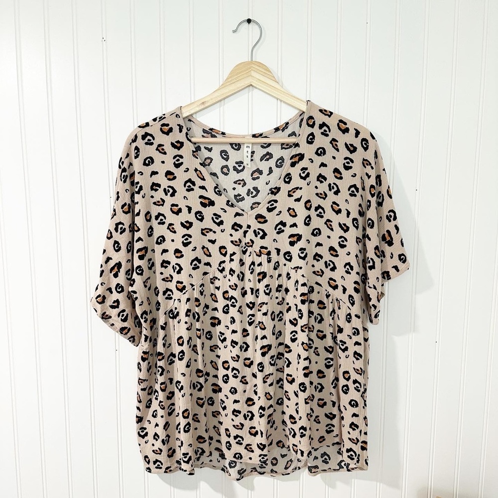 mts Tan Leopard Print Babydoll Blouse - MEDIUM